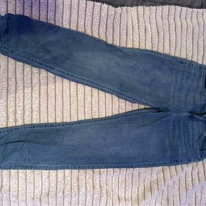 Eddie Bauer Blue Denim Jeans with Black & White Plaid Lining